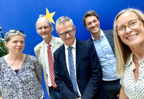 Re-Use Austria: Stakeholder Gespräch zum Circular Economy Act v.l.n.r.: Nina Eisenmenger (BOKU), Matthias Neitsch (Re-Use Austria), Eric Mamer (European Commission, DG Environment), Philipp Horner (VOEST), Karin Huber-Heim (FH des BFI Wien)